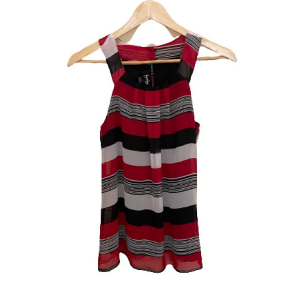 By & By - Red, Black, and White Striped, Sleeveless Blouse, Size Small